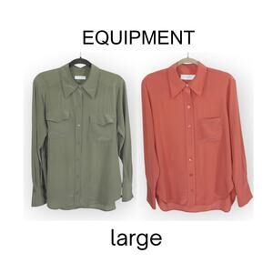 Two Large 100% SILK Blouses EQUIPMENT Rhodora~Deep Lichen • Quinne~Chili